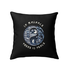 Ying Yang design indoor pillow with peaceful pebbles pattern.