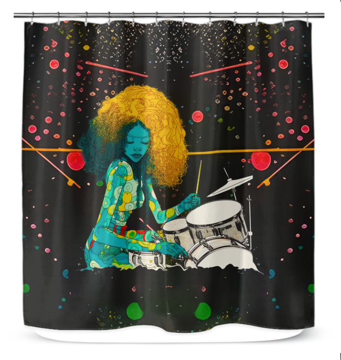 Garden of Delights Shower Curtain in a beautifully decorated bathroom.