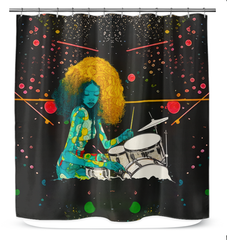 Garden of Delights Shower Curtain in a beautifully decorated bathroom.