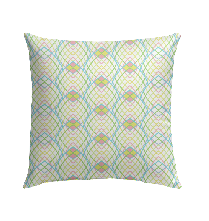 Weather-resistant outdoor pillow with colorful chevron pattern