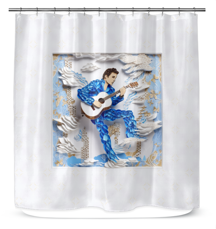 Elegant Shower Curtain featuring a Radiant Sunburst Papercut pattern.