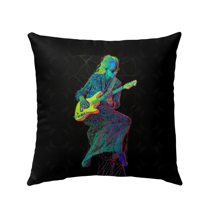 Colorful Garden Giggles pillow placed outdoors