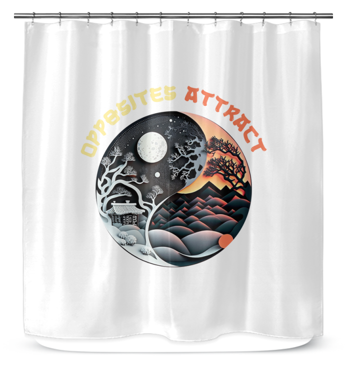 Harmonious black and white Ying Yang shower curtain.