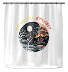 Harmonious black and white Ying Yang shower curtain.