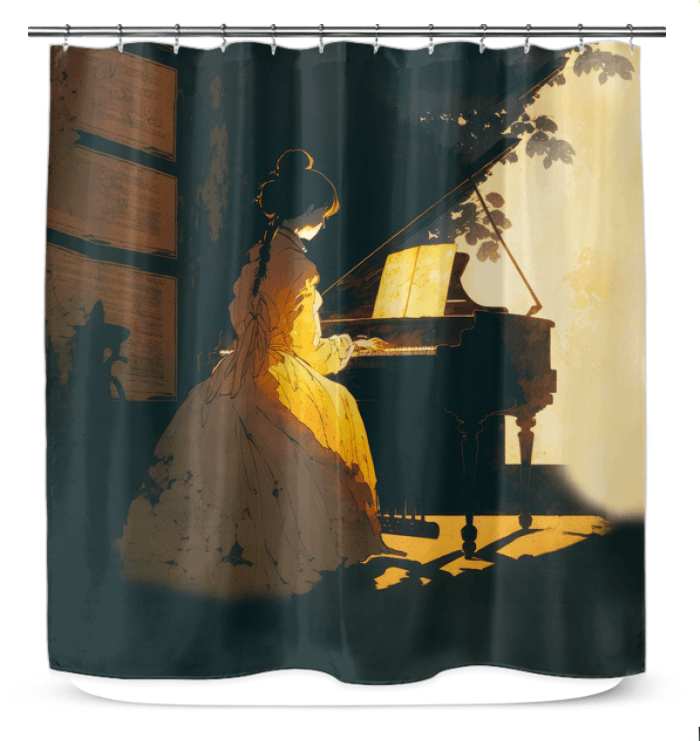 NS-811 elegant waterproof shower curtain in a beautifully designed bathroom.