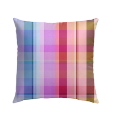 Outdoor scene featuring the Rainbow Spectrum Outdoor Pillow, creating a playful and inviting atmosphere in the garden or backyard seating area.