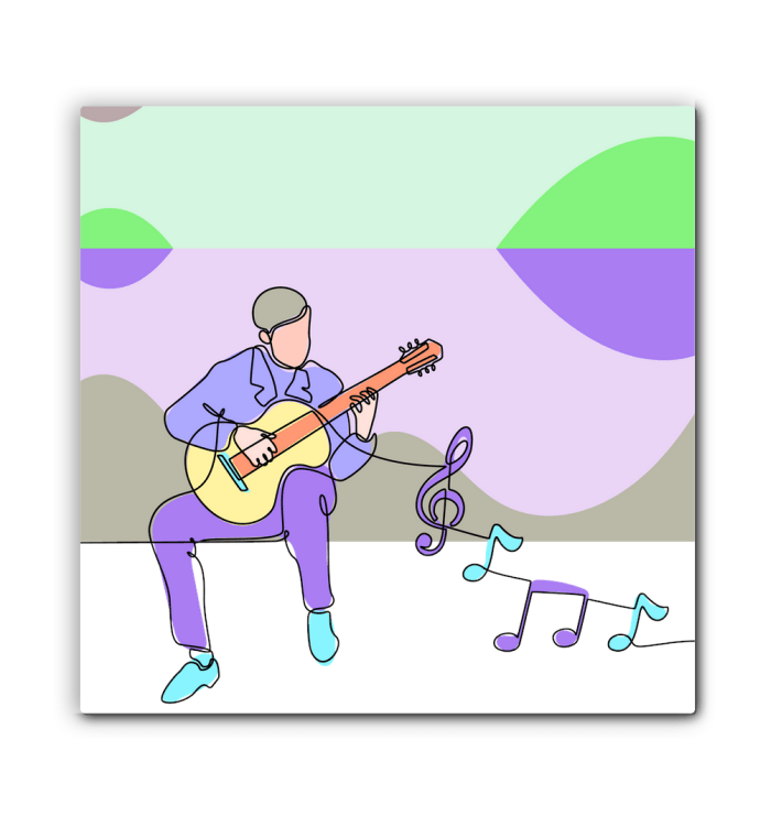 Man Playing Guitar Line Art 2 Wrapped Canvas - Beyond T-shirts