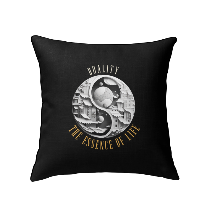 Decorative red pillow with Ying Yang motif for tranquility.