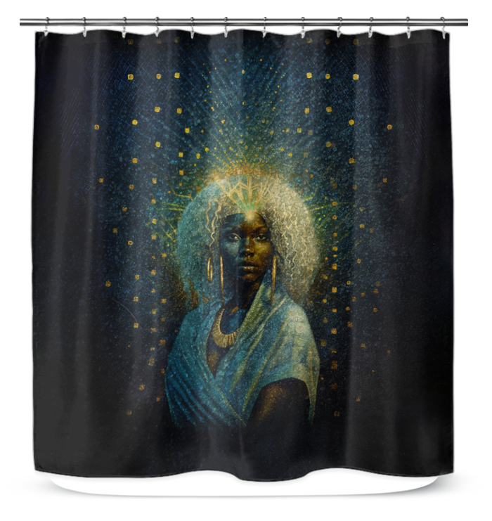 Abstract design shower curtain with avant-garde art