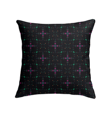 Close-up of Whimsical Garden Indoor Pillow's colorful floral design.