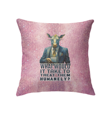 Elegant home decor pillow with a cow in a bowler hat.