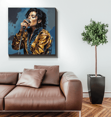 Creative music-themed wrapped canvas art display.