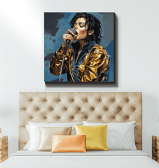 Music Inspires Greatness wrapped canvas in a modern living room setting.