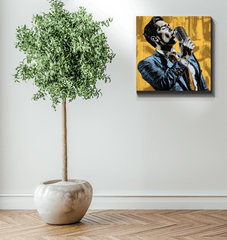 Wrapped canvas art blending music and visual art.