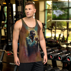 Musical Muse Men's Tank Top front view on a model.