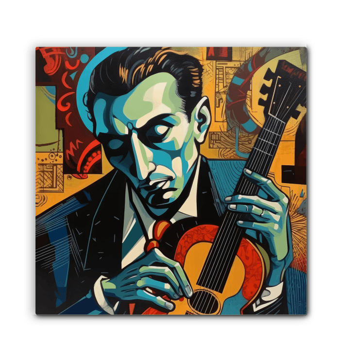 Vibrant musician art on canvas for music lovers.