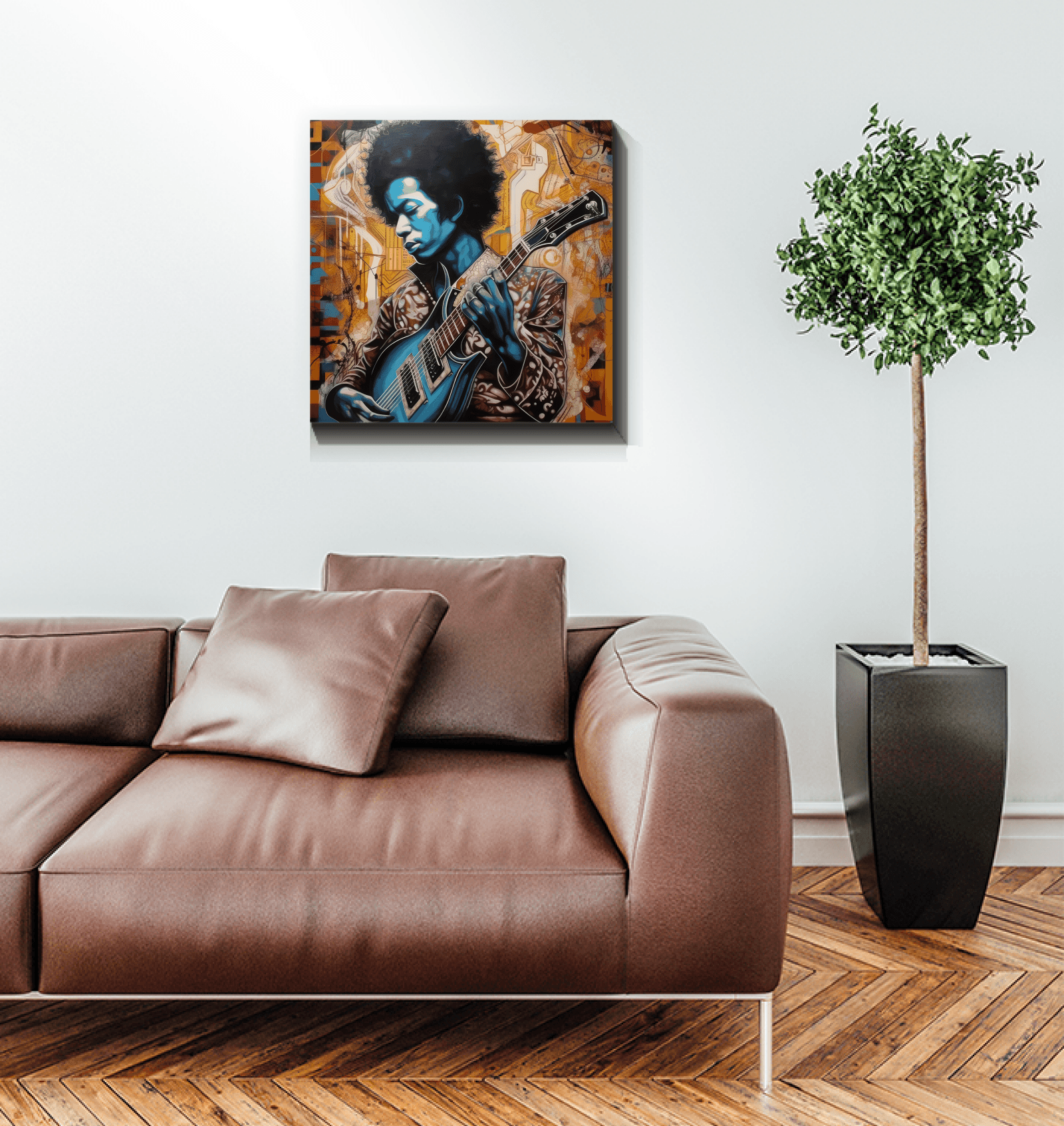 Artistic wrapped canvas featuring inspirational musicians.