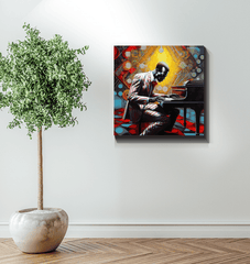 Elegant Musicians Open Minds Canvas in Gallery Setting.