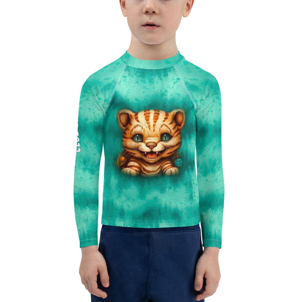Child in Vibrant Mystic Eyes Fantasy Rash Guard for Swimming.