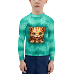 Child in Vibrant Mystic Eyes Fantasy Rash Guard for Swimming.