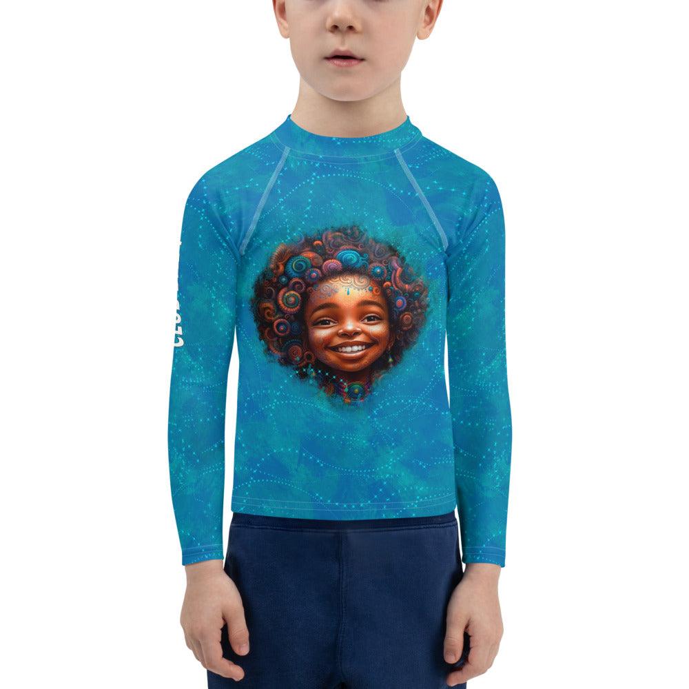 Child wearing Mystic Pupils Delight Rash Guard in pool.