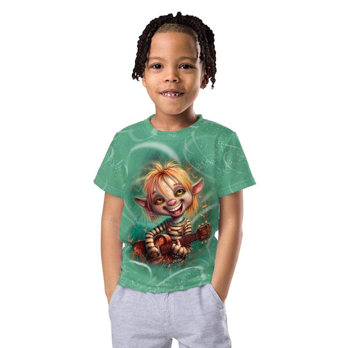 Kids Mystical Fantasy Eyes Crew Neck T-shirt Front View.