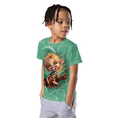 Kid Modeling Mystical Eyes Crew Neck Tee Back View.