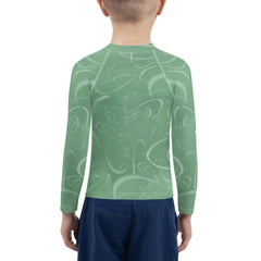 Kids' fantasy-themed swimwear with mystical eyes artwork.