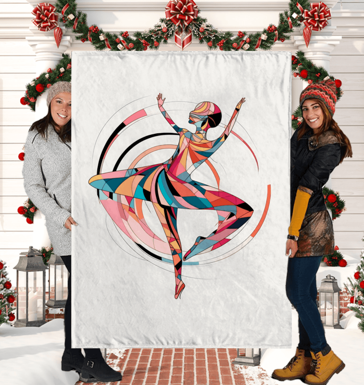 Mystical dance-themed sherpa blanket showcasing feminine silhouettes.