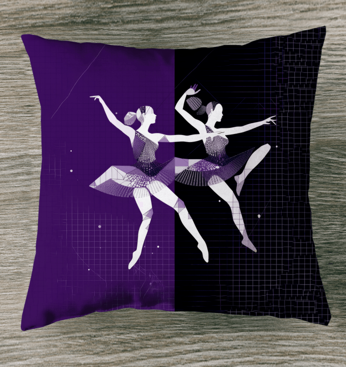 Mystical dance motion design on an indoor decorative pillow