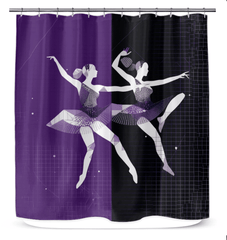 Vibrant and artistic shower curtain with women's dance motion theme for bathroom decor