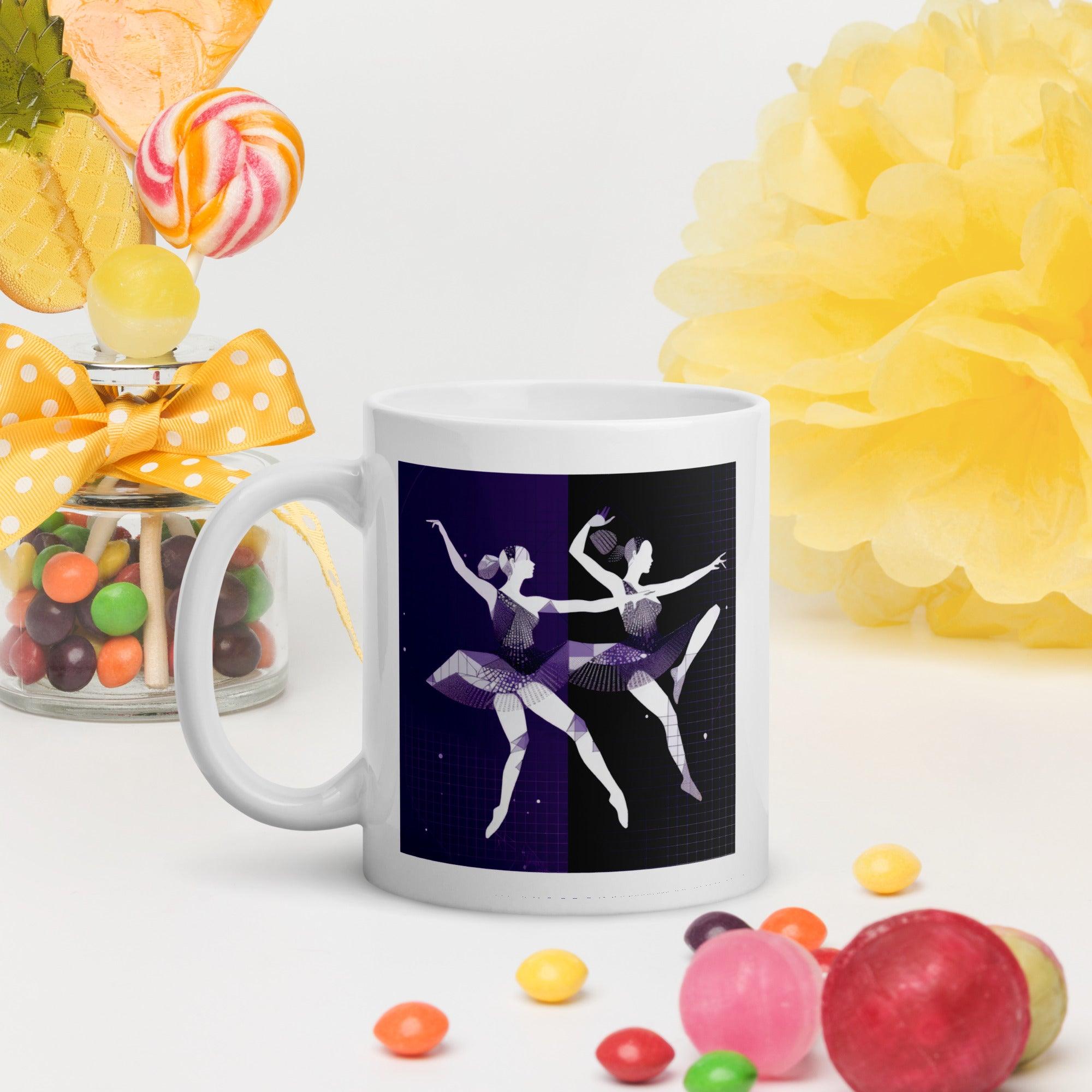 Elegant dance-themed glossy white coffee mug for women