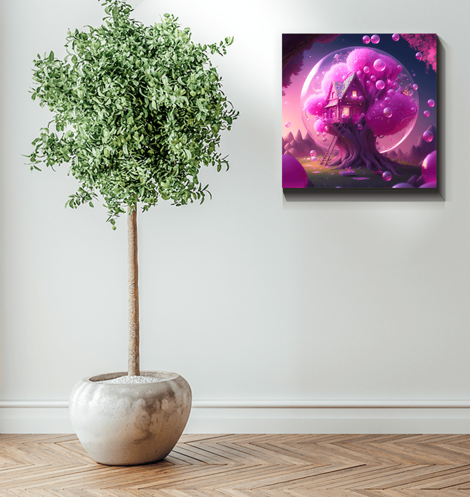 Neon Woods House Wrapped Canvas - Beyond T-shirts