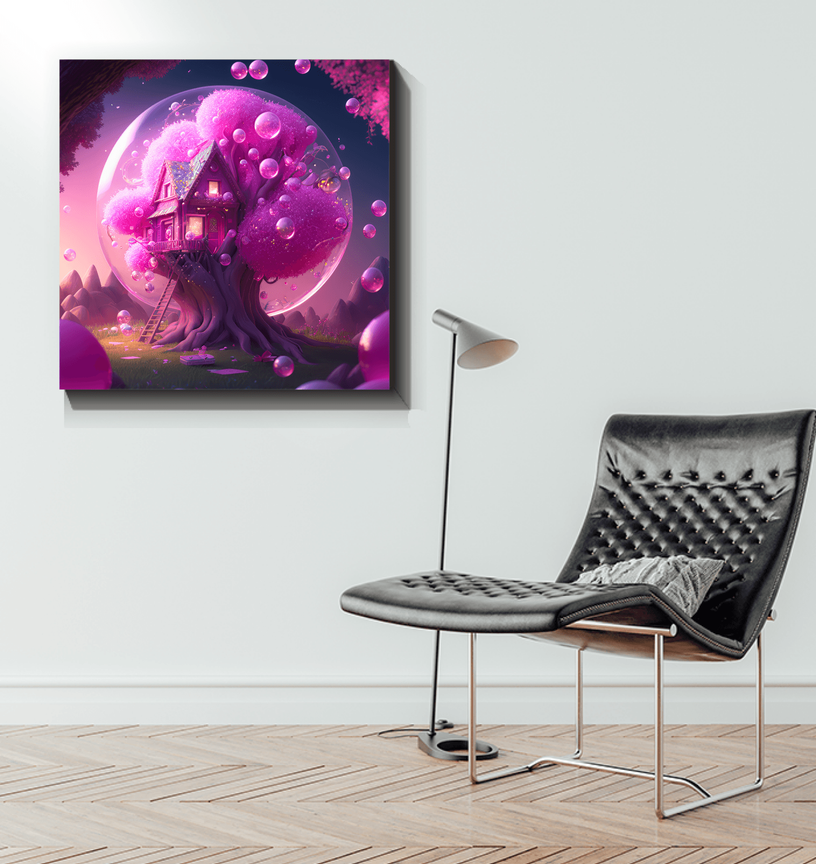 Neon Woods House Wrapped Canvas - Beyond T-shirts
