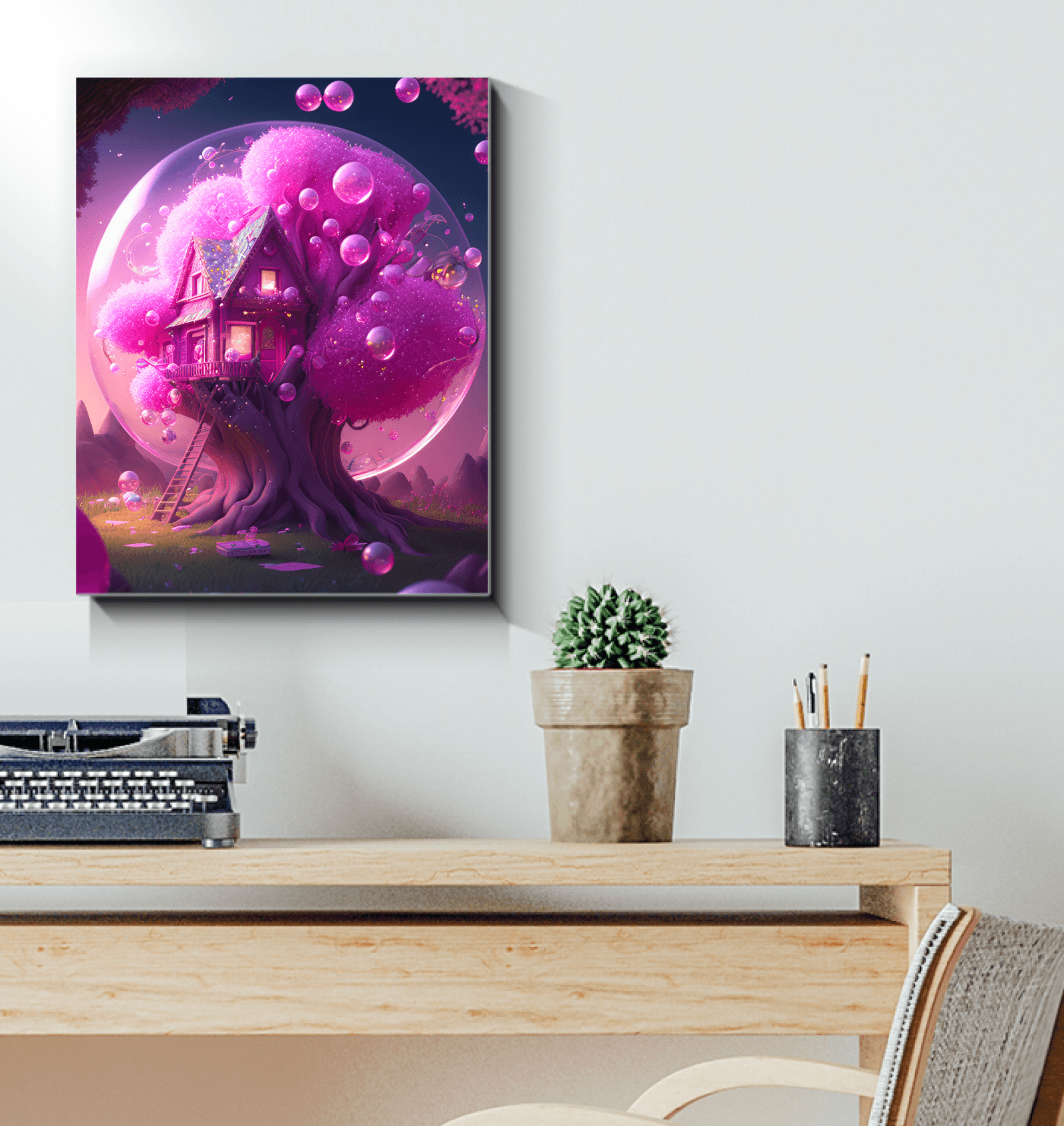 Canvas Print with Neon House Design - Unique Wall Art