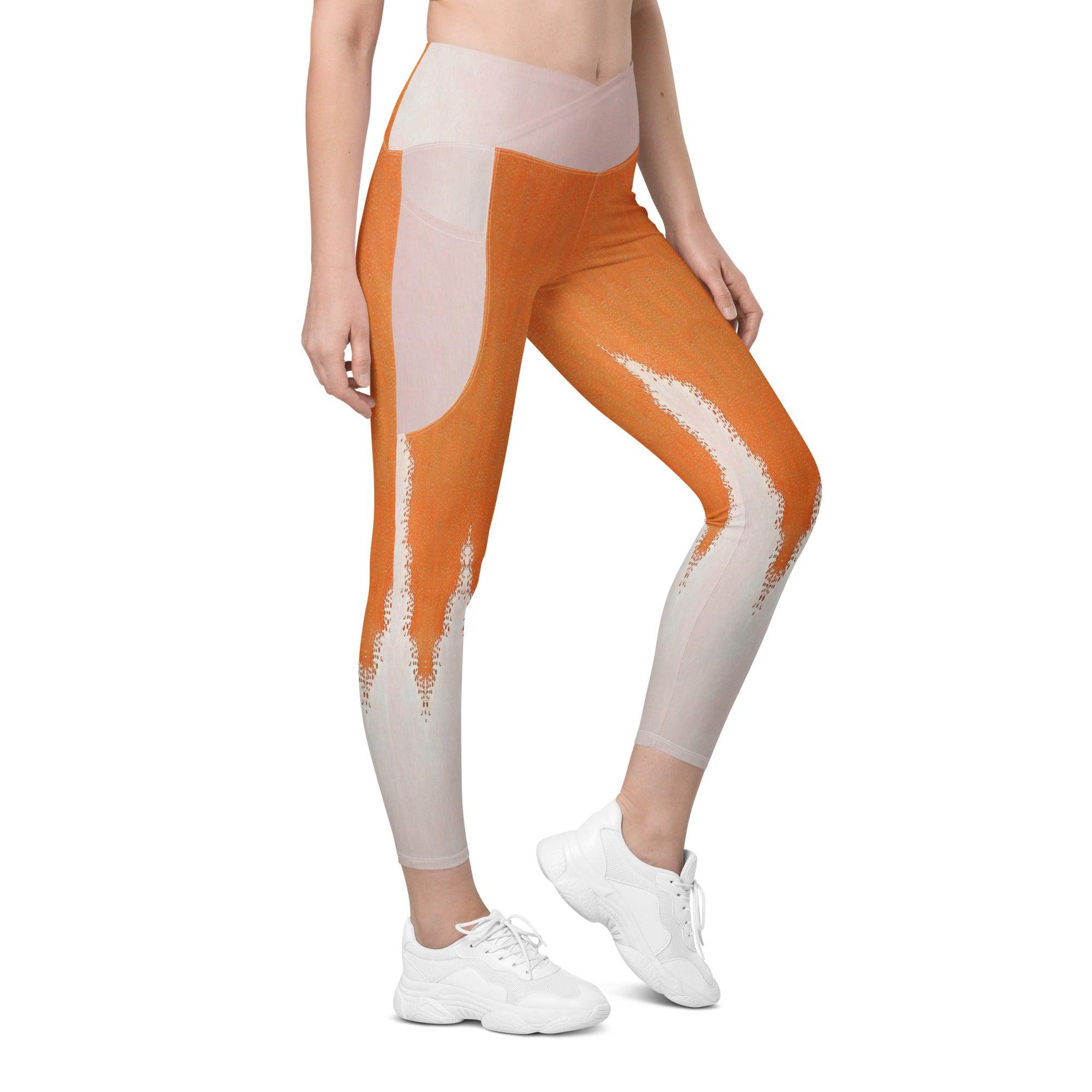 Close-up of the crossover waistband on Orange Nova Leggings