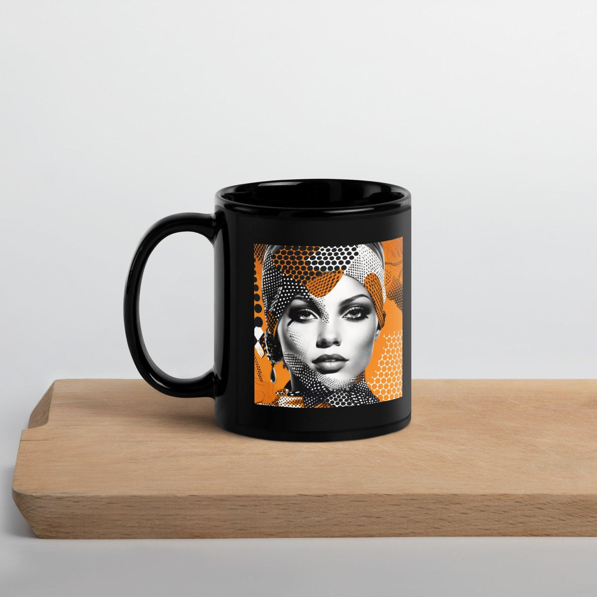 Close-up of Painted Palates black glossy coffee mug.