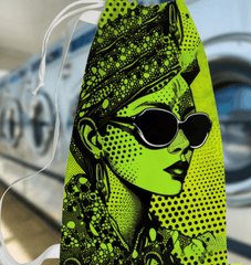Artistic painted design on a spacious laundry bag.