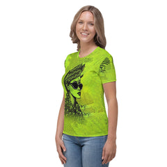 Woman wearing Painted Perfection artistic women's t-shirt