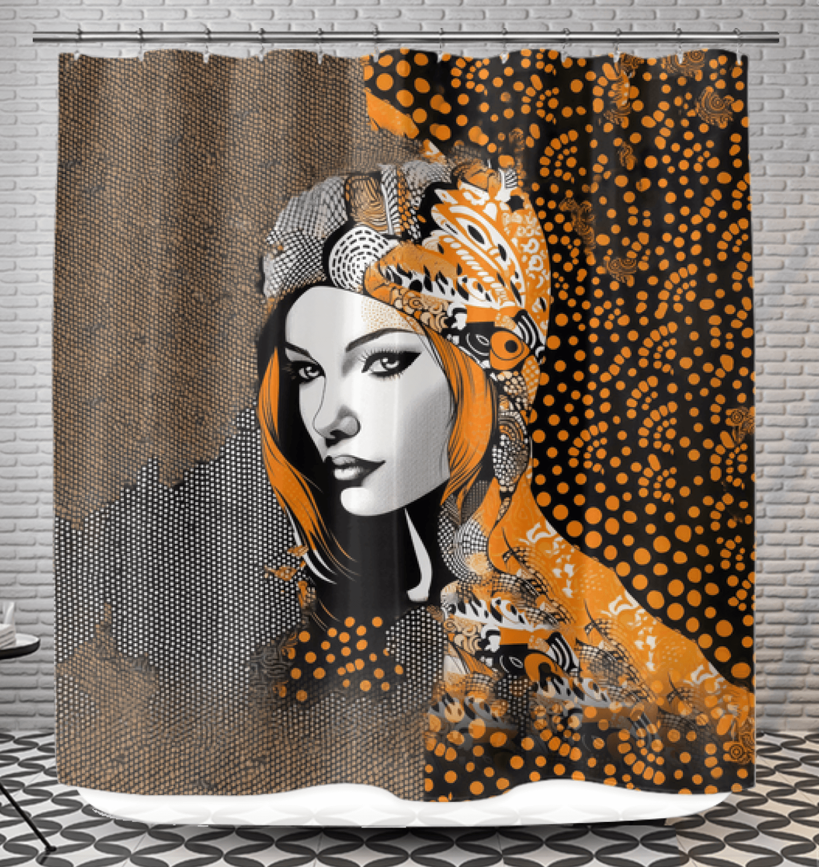 Elegant shower curtain with permanent paint pattern