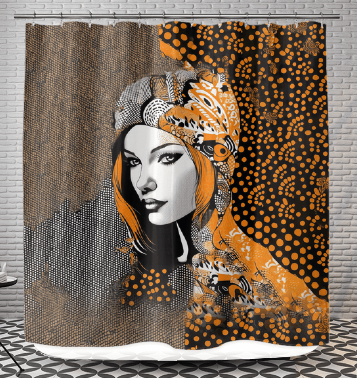 Elegant shower curtain with permanent paint pattern