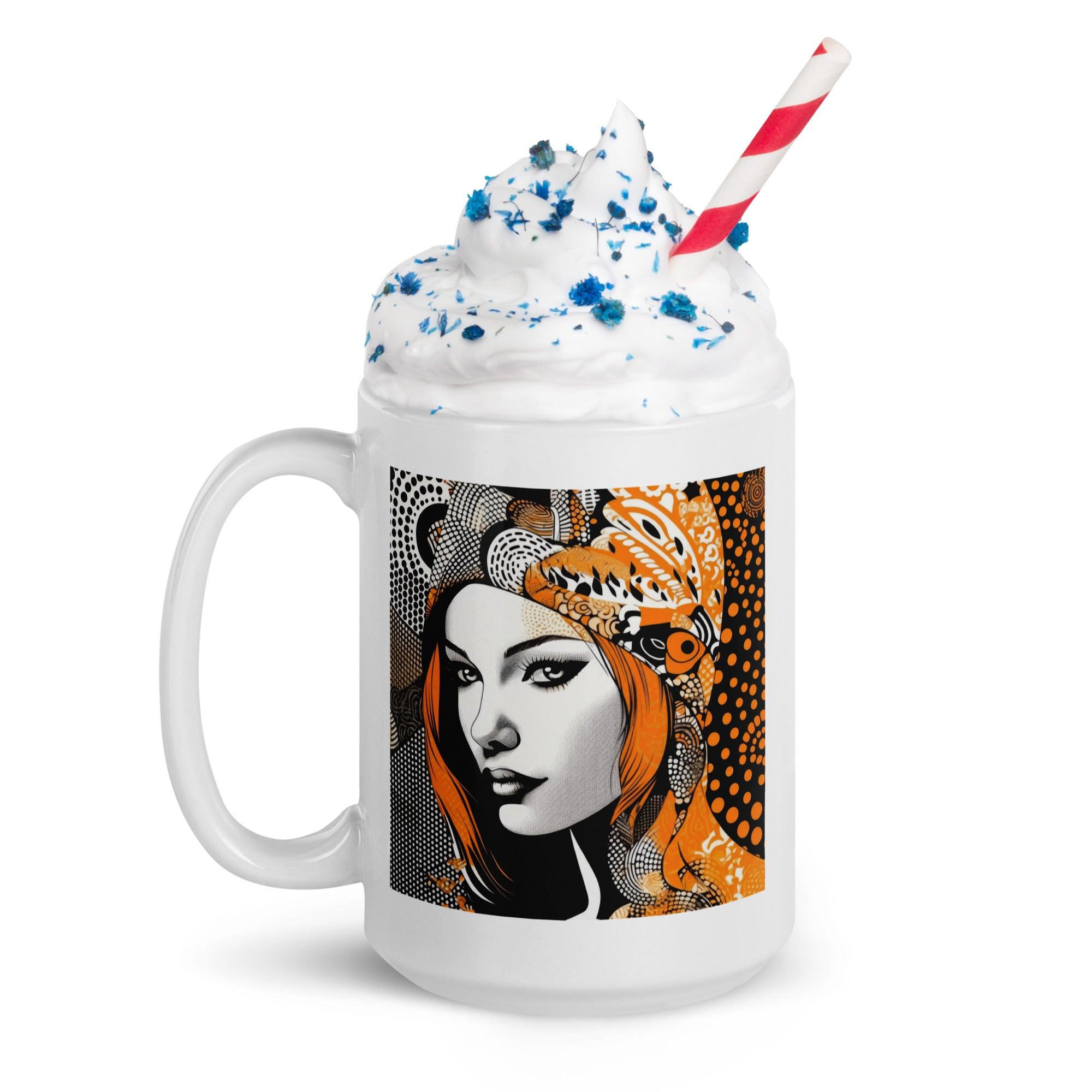 Elegant White Glossy Mug with Painted Permanence Design