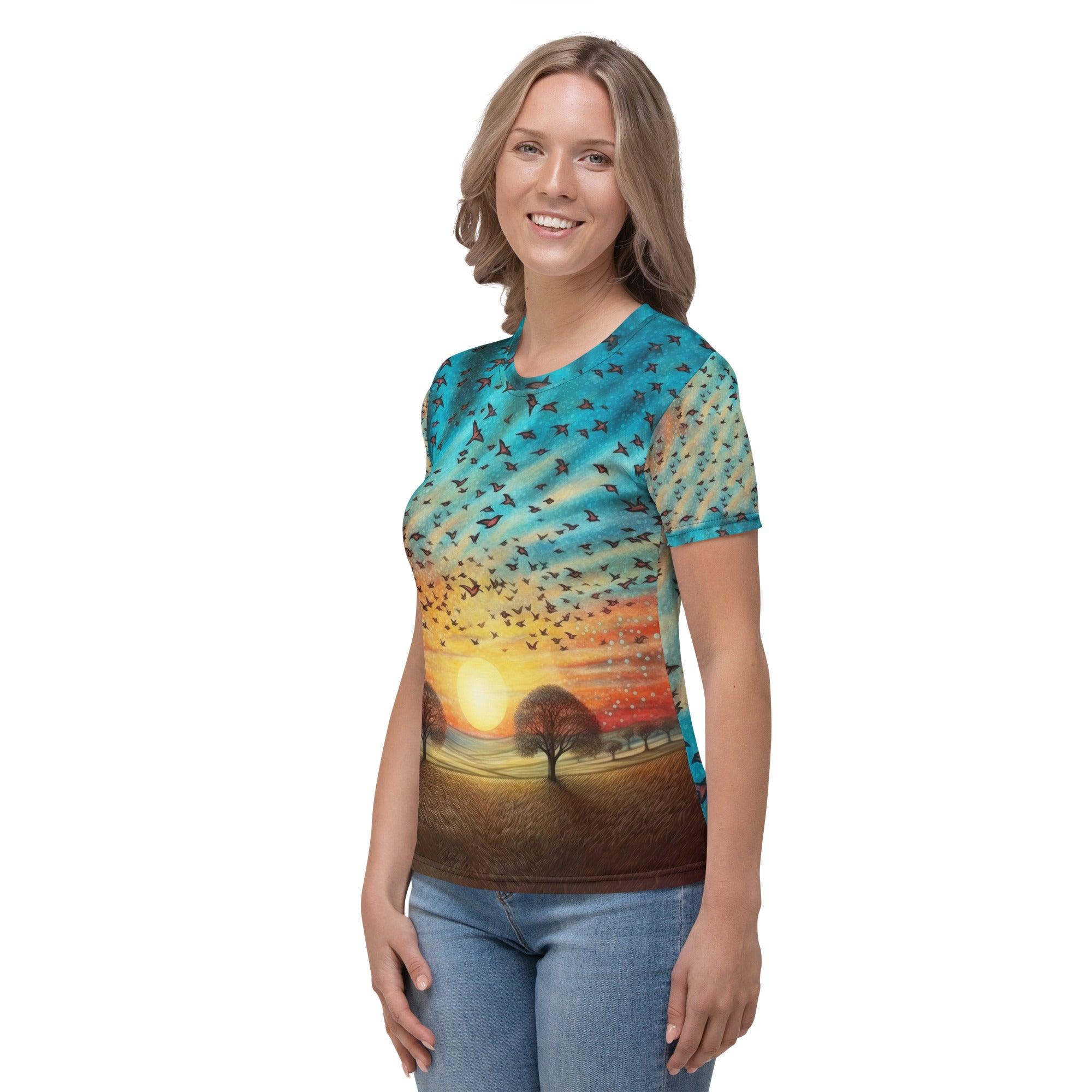 Woman wearing Patriotic Portfolios T-shirt showcasing front design