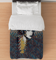 Elegant pen-and-ink design duvet cover showcasing artistic bedroom decor.