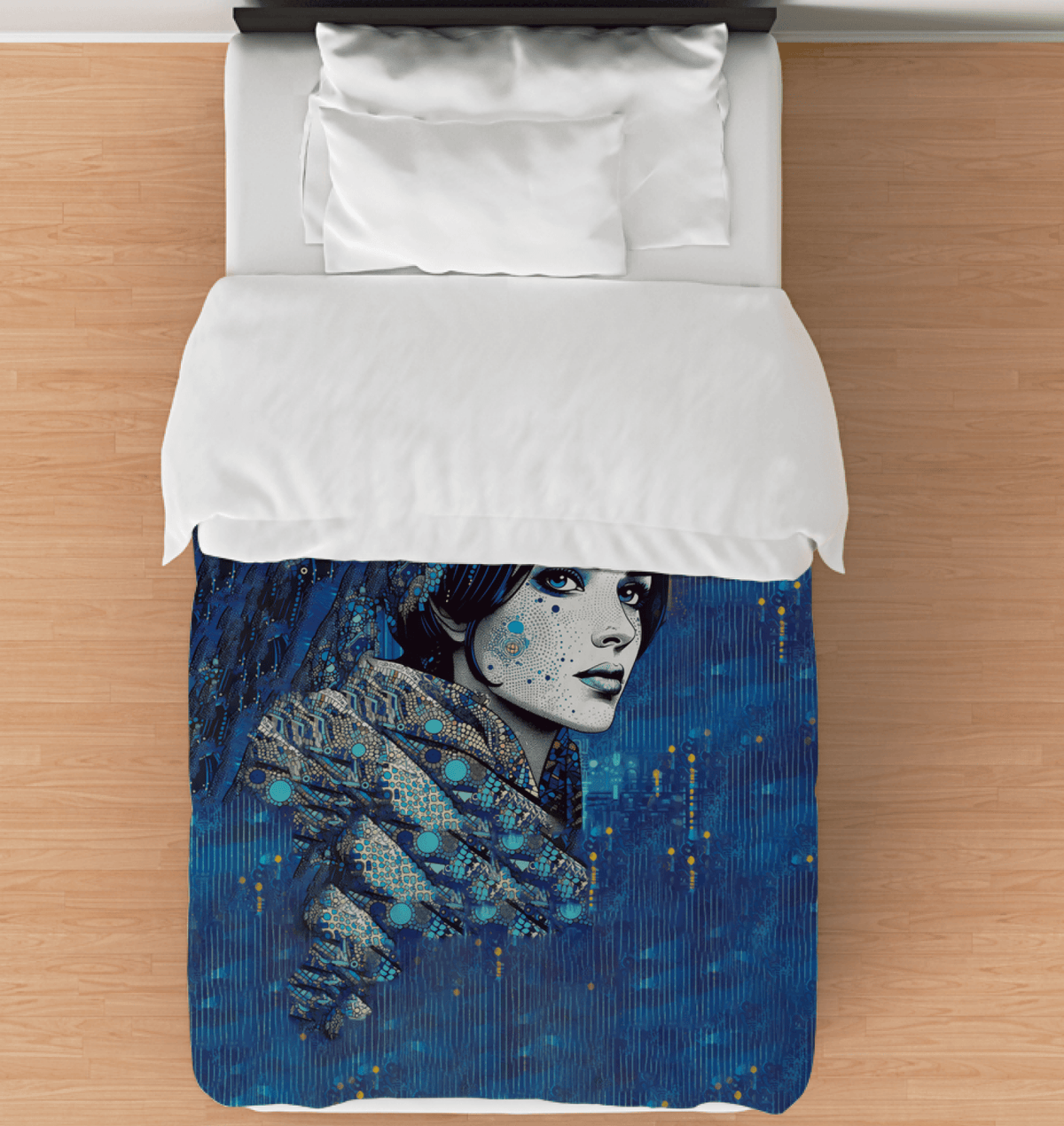 Pen And Ink Perfection II Comforter on Twin Bed - Artistic Bedding View.