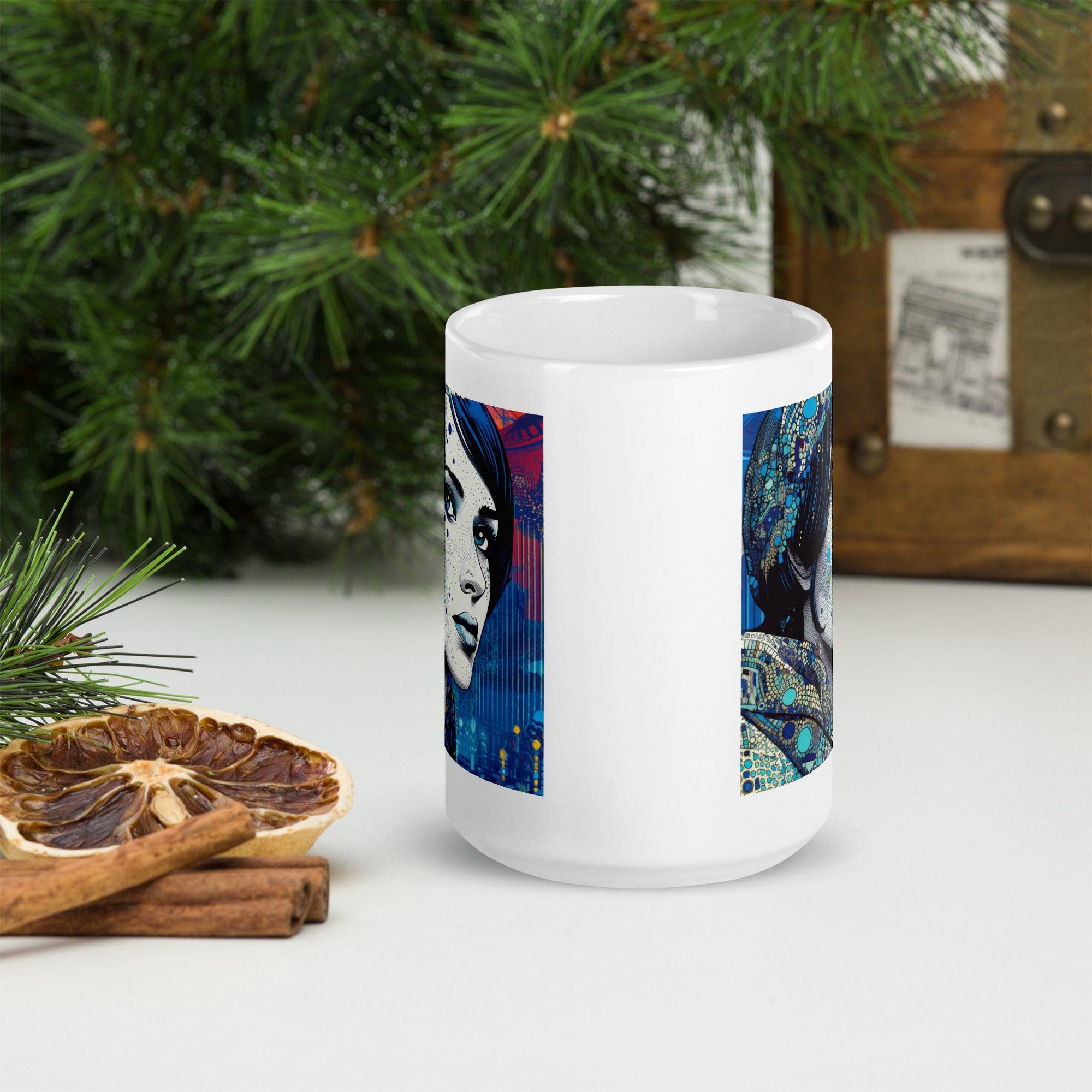 Artistic Pen and Ink Perfection II design on a glossy white coffee mug.