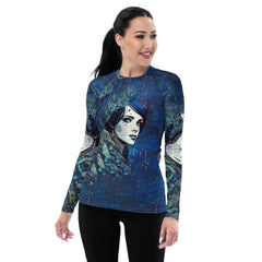 Elegant women's rash guard in pen and ink design.