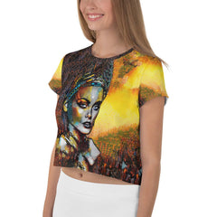 Stylish All-Over Print Crop Top - Side View.