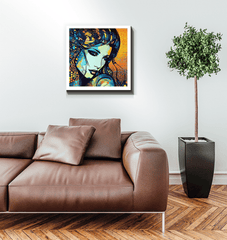 Bright and airy bedroom featuring Pen Pals Canvas Art.