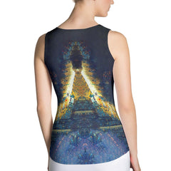 Artist-inspired sublimation tank top back design.